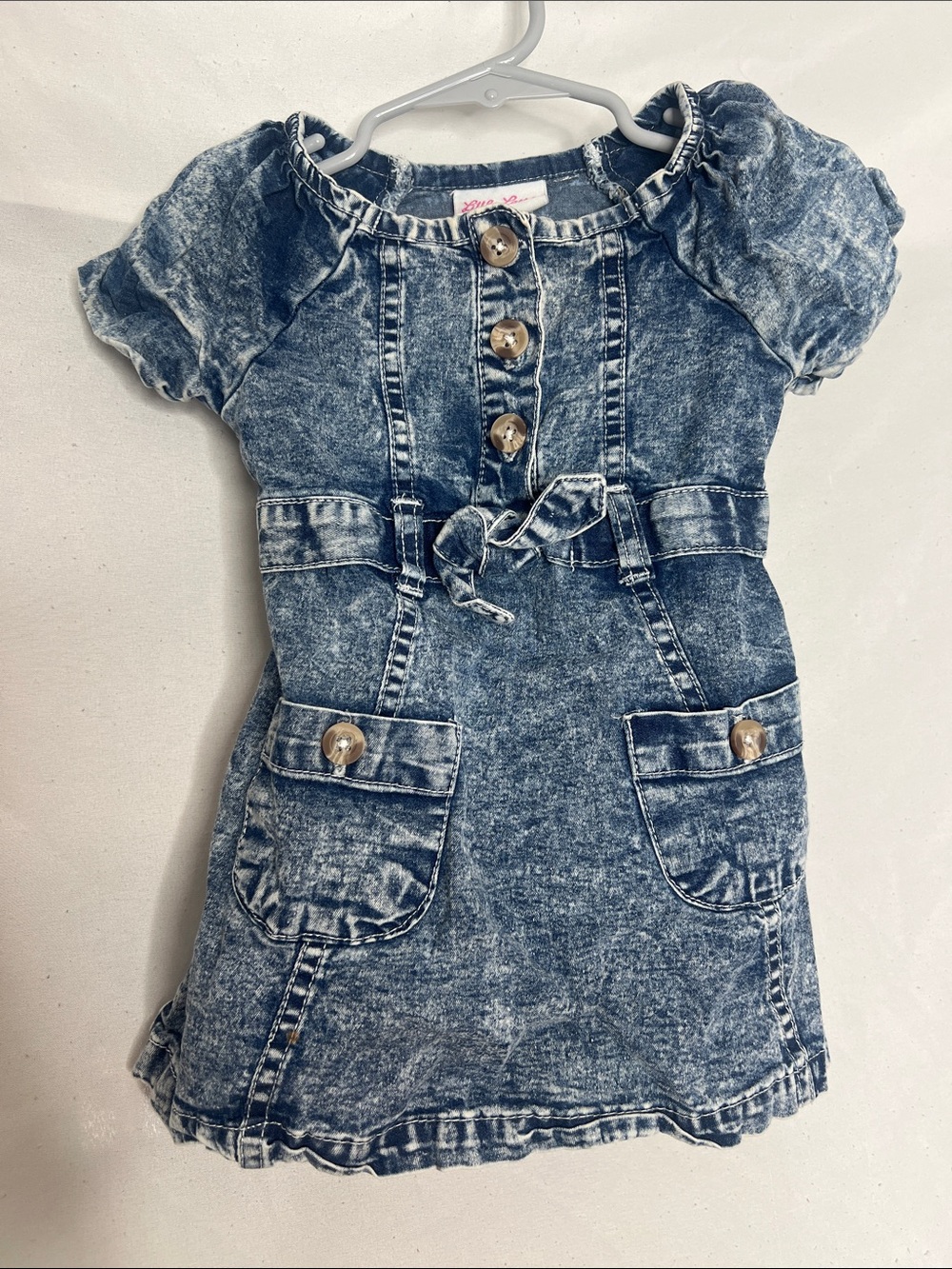 Little Lass Acid Wash Denim Look Blue Dress - Picture 3 of 3